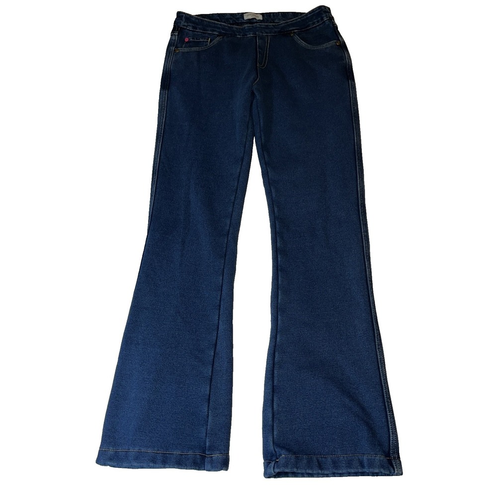 90s Y2K Comfort Bootcut Pajama Jeans Blue Pull-On Stretch Fleece Lined Small